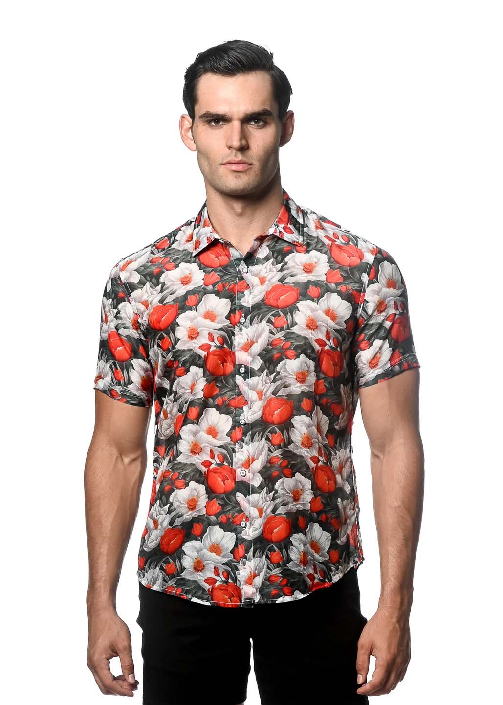 Postmarc Printed Cotton Silk Short Sleeve Woven Shirt