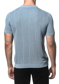 Postmarc Silk/Tencel Textured Knitted 3 Button Polo Shirt - Slate