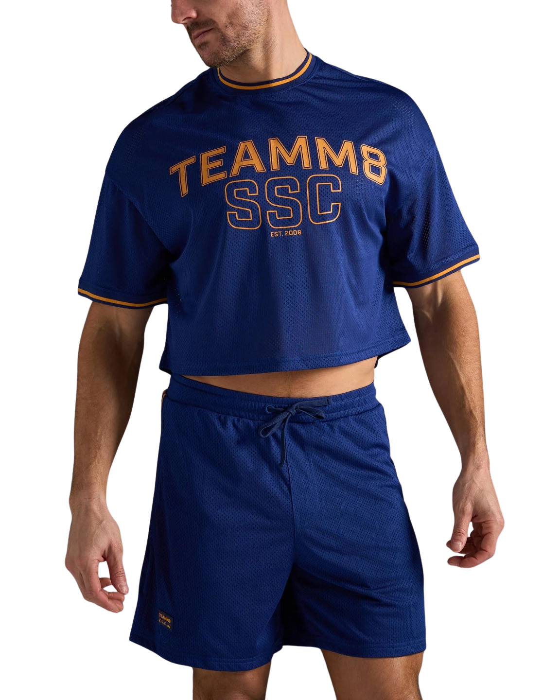 Teamm8 Fraternity Mesh Crop Muscle Tee - Navy Blue