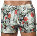 Postmarc Aloe & Jade Floral Tiles Printed Seersucker Swim Short w/ Liner