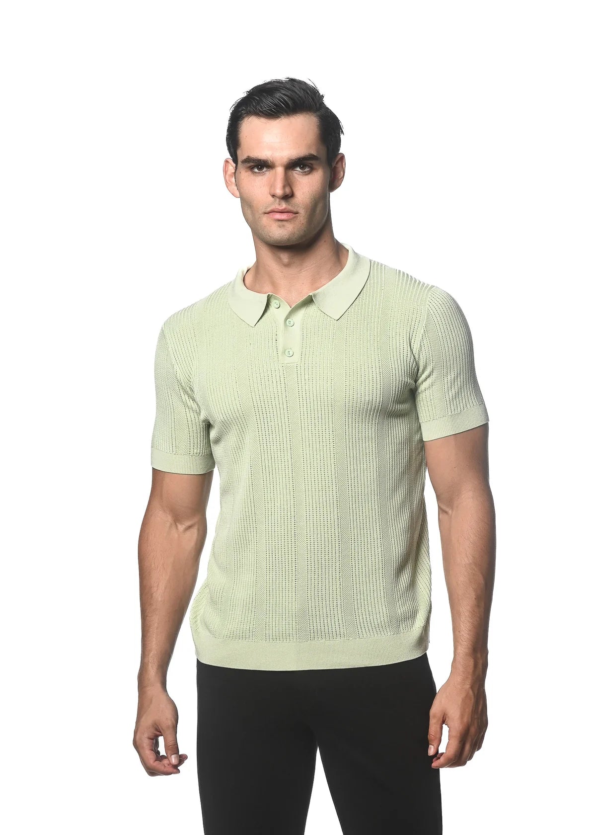 Postmarc Silk/Tencel Textured Knitted 3 Button Polo Shirt - Zest