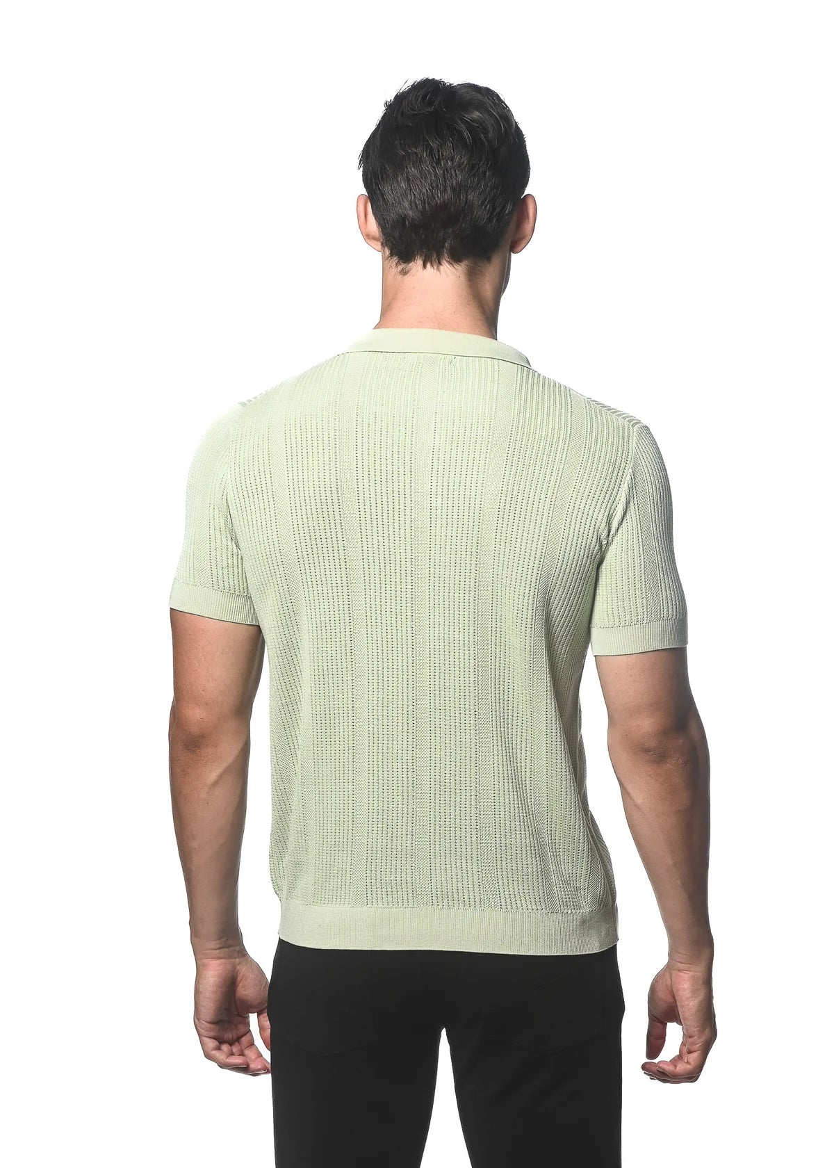 Postmarc Silk/Tencel Textured Knitted 3 Button Polo Shirt - Zest