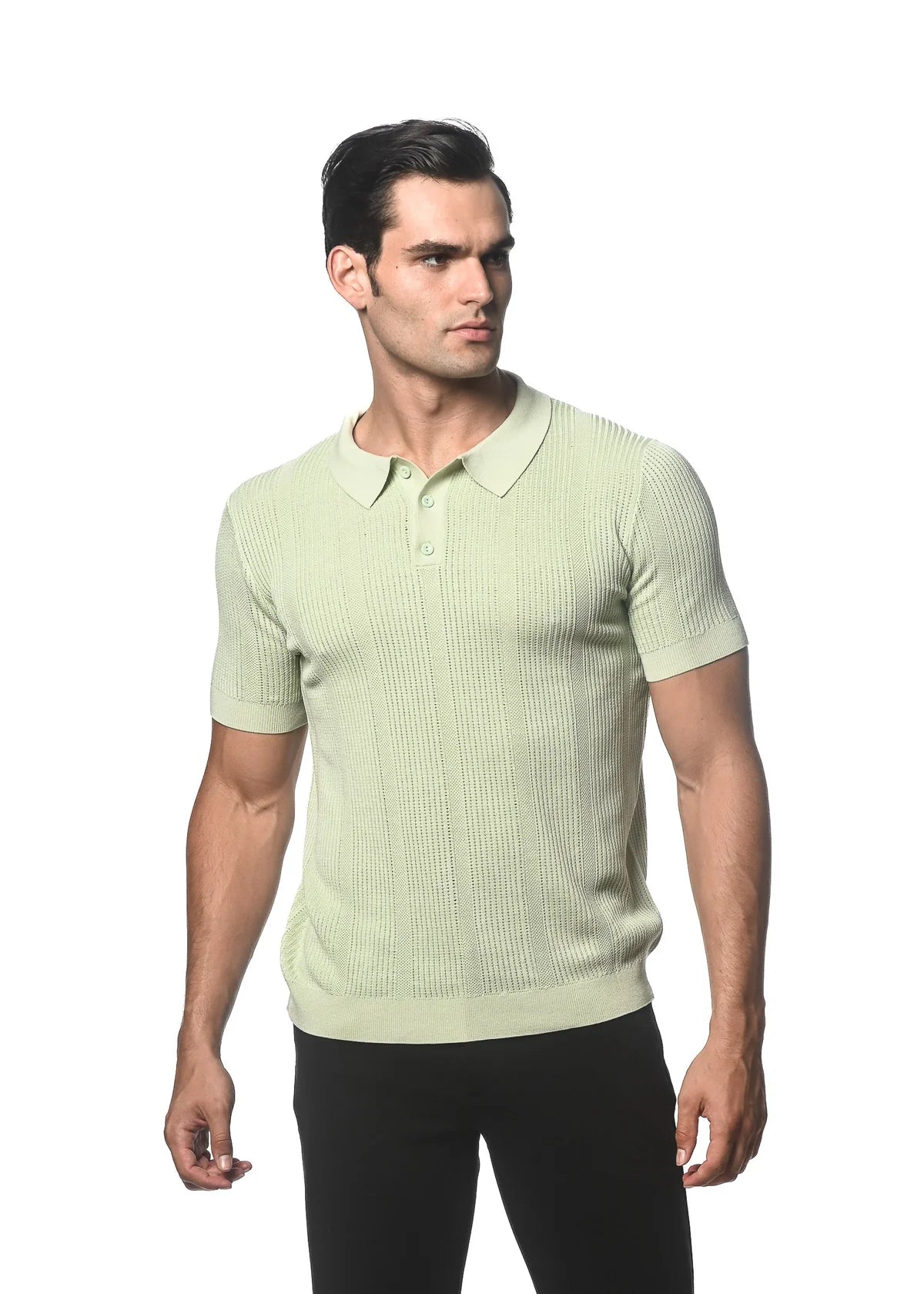 Postmarc Silk/Tencel Textured Knitted 3 Button Polo Shirt - Zest