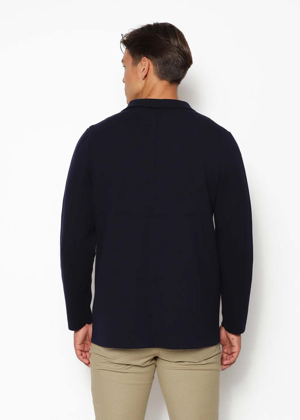 Postmarc Single Breasted Cotton Deconstructed Knitted Blazer - Navy