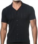 Postmarc Navy Cotton Textured Button Front Knitted Short Sleeve Shirt