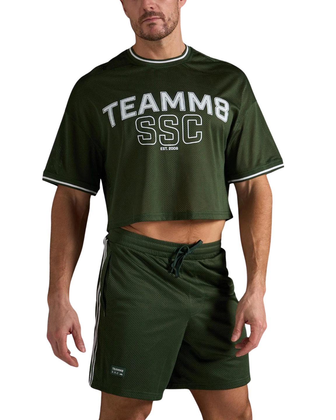 Teamm8 Fraternity Mesh Crop Muscle Tee - Dark Green